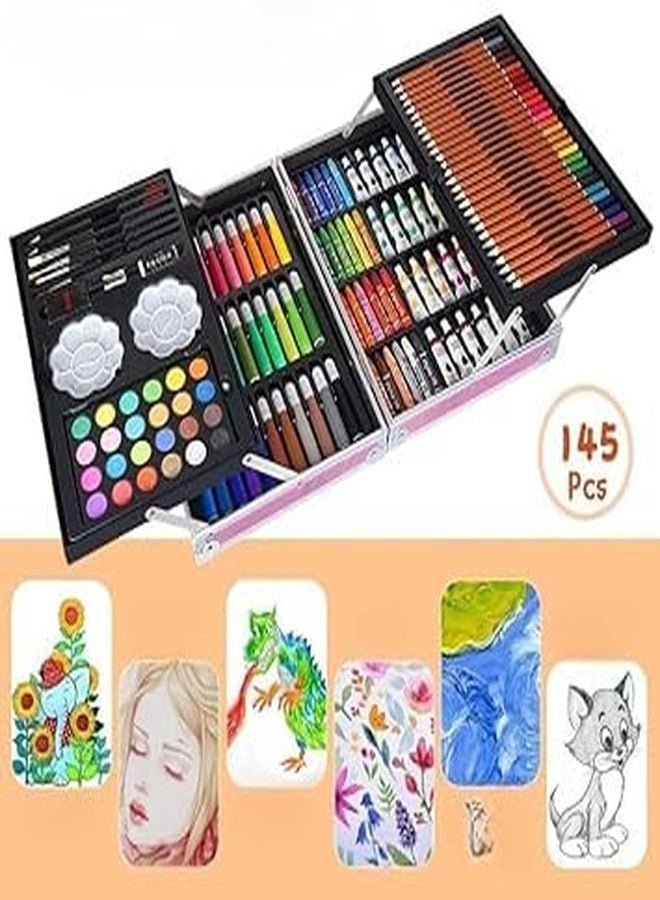 SHASHIKIRAN®Unicorn Art & Craft Painting Box, Big Coloring Suitcase Multiple 145 Color Kit, Professional Drawing Water Color Pencils, Oil Pastel, Sketches & Acrylic Paint (Blue Unicorn) - Image 5
